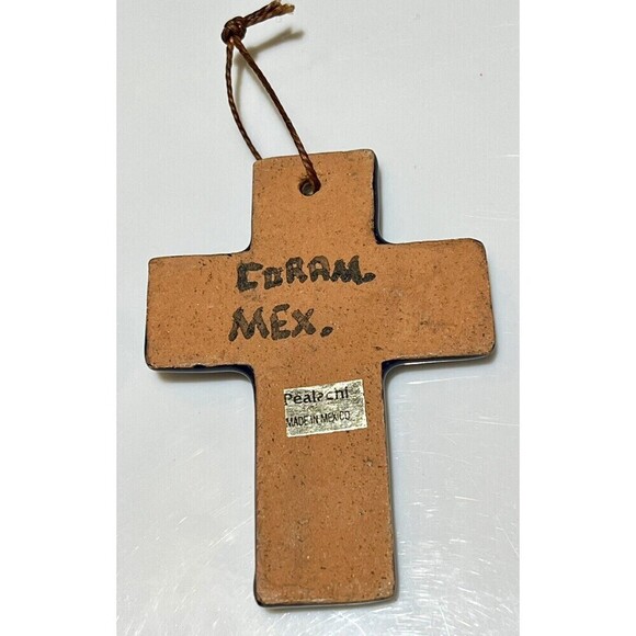 Mexican Pottery Folk Art Lilly Of The Valley Wall Cross Hand Painted 6” - Picture 4 of 8